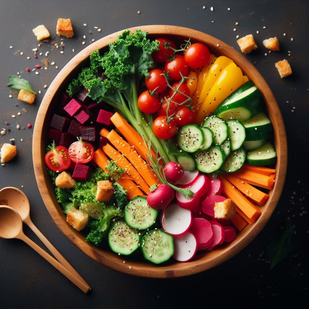 Variety of fresh vegetables including leafy greens, root vegetables, and cruciferous options